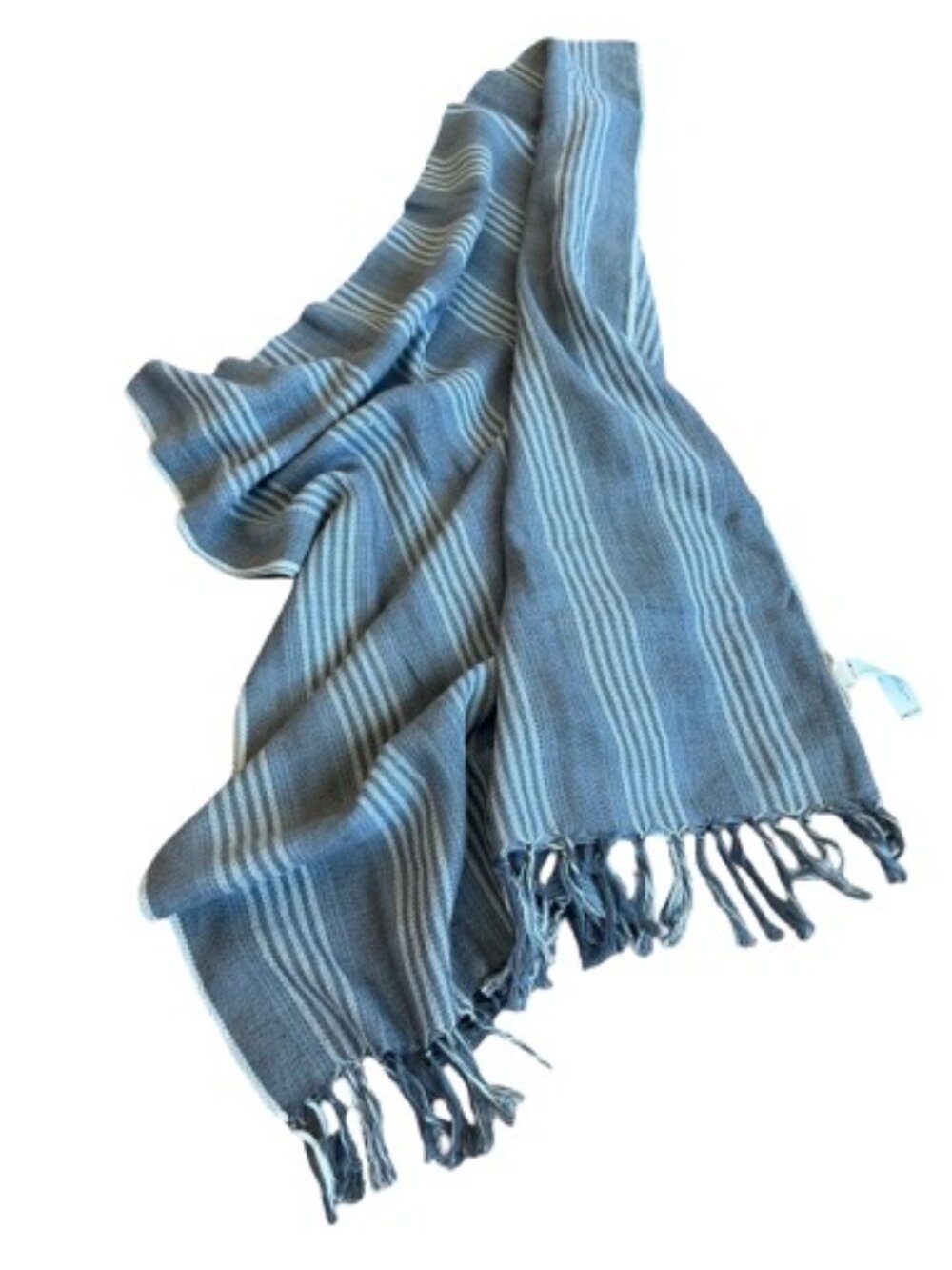 Eileen Fisher Grey White Striped Herringbone Fringe Wrap Scarf One Size Women's